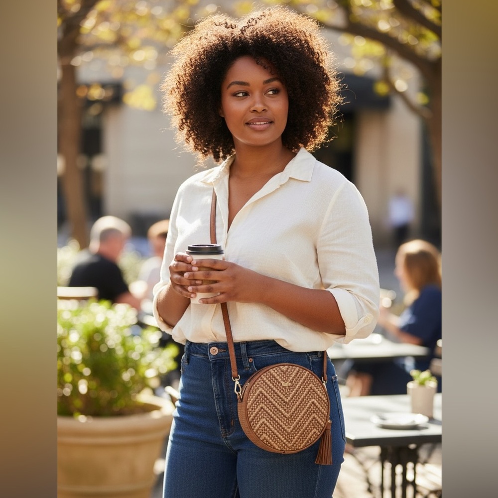 Michael Kors Tan & Cream Woven Pebble Leather Canteen Crossbody